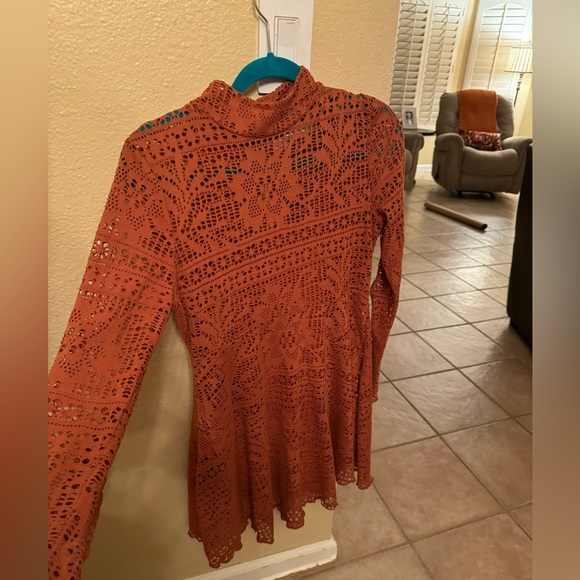 Free people Burnt Orange Lace High Neck Dress - Picture 3 of 4